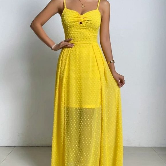 YELLOW Swiss Dot Cami Maxi Dress - Picture 6 of 9